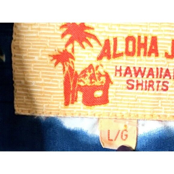 Aloha Joe Mens sz L (16-16 1/2) Blue & White Short Sleeve Button Hawaiian Shirt - Picture 9 of 13